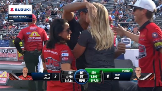🏆 NHRA - John Hall threw his name into the Pro Stock Motorcycle championship conversation with a fantastic Sunday at Maple Grove Raceway, defeating teammate Matt Smith in the final round with a run of 6.802 at 199.70 on his American Rebel Light/Matt Smith Racing Buell. It is Hall’s second victory this season and first-ever at Maple Grove Raceway, vaulting him to a tie for second in points in the process. After defeating Kelly Clontz in the opening round, Hall sent a strong message in the quarte