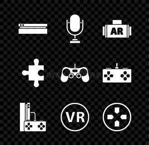 Set Video Game Console, Microphone, Ar, Augmented Reality, Game with Joystick, Virtual Glasses, Gamepad, Piece of Puzzle Stock Vector - Illustration of radio, button: 238842076