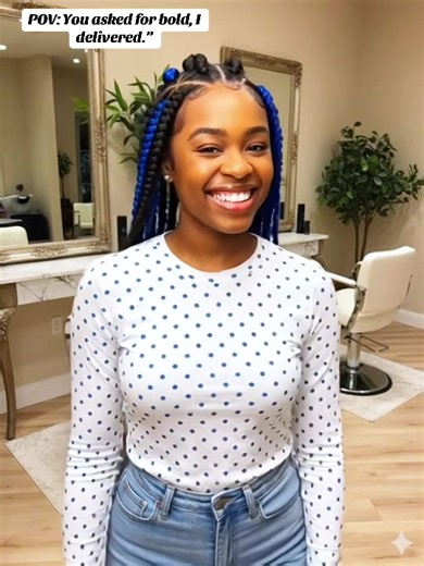 Bold Blue and Black Knotless Braids with Star Part Design