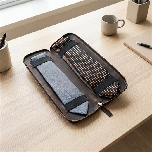 100% Genuine Leather Tie Case, Leather Tie Organizer, Travel Tie Case With Zipper Customizable, Mens Tie Holder,personalized Tie Storage Box - Etsy