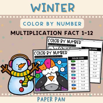 Winter Color by Number Multiplication Facts 1–12 |Winter Math Coloring Worksheet