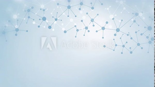 Scientific design molecular structure with connected lines and dots. Medical blue pattern atom DNA with moving elements. Loop animation.