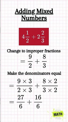 Adding Mixed Numbers with Unlike Denominators 🤔#fractions #fractionaddition #mixednumbers #maths