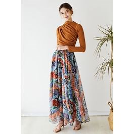 Bohemian Blossom Print Chiffon Maxi Skirt