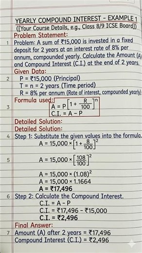 Compound Interest Formulae with examples #class8/9 #icse #cbse #maths #math #trending #ytshorts