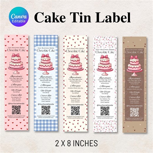 Mini Cake Tin Label, Editable Bakery Label, DIY Bakery Label, Small Bakery Business Packaging, Printable Bakery Label, Canva Template - Etsy