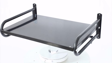 18.9*15*7.1in Black Carbon Steel Microwave Shelf Wall Mount with 6 Hooks and 2 Guardrails Wall-Mounted Shelf for Small Microwave to Load Capacity 30kg for Home Kitchen Laundry and Living Room