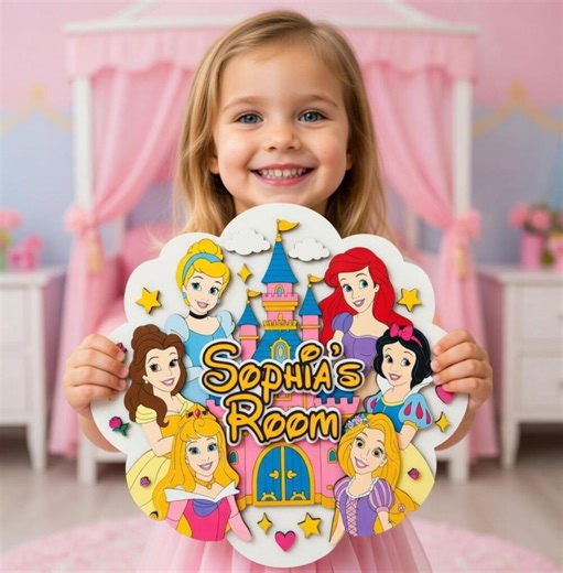 Personalized Disneyland Princess Wooden Name Sign, Custom Girls Room Wall Art, Princess Castle Nursery Decor, Disneyland Door Hanger Gift