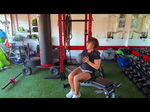 1-Legged Bench Squat + Overhead MB Press | Balance, Strength & Core Power Exercise