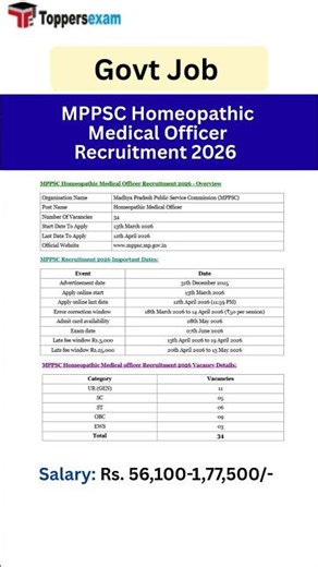 mppsc homeopathic medical officer | mpsc recruitment 2025 | mppsc vacancy update #viral #shots #yt