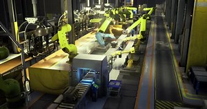 Modern Automated Factory with Robotic Arms Animation
