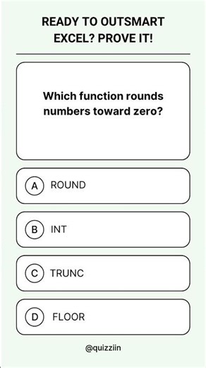 Excel | Which function rounds numbers toward zero? | TRUNC function