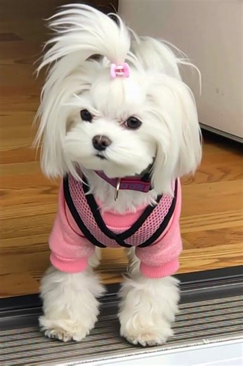 🐶 Cutest White Puppy in Pink Dress | Adorable Dog Moments 💖 | So Sweet & Lovely #cutedog