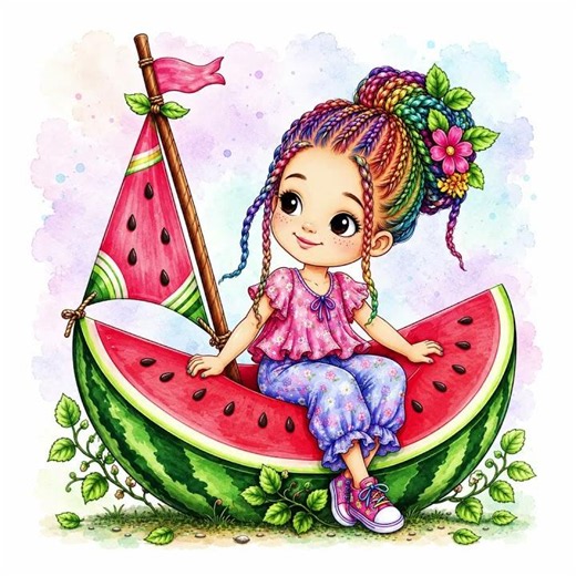 Summer Fruit Girls Coloring Book 🍓 Cute Whimsical Printable Coloring Pages
