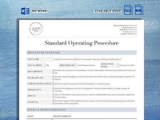 Standard Operating Procedure Template | SOP Template | MS Word | Instant Download | Document Business Process | Best SOP Template | Multiuse - Etsy