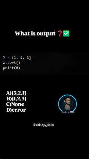 Nitesh singh negi on Instagram: "Python question series . . .. . . . . . . computerscience #coder #code #coderlife #pythonprogramming #py #python #reelforyou #instagood #instadaily #instamood #instagrowth #reelitfeelit❤️❤️ #reelsinstagram #reelkarofeelkaro #reelforyou #foryoupage #trending #explore"