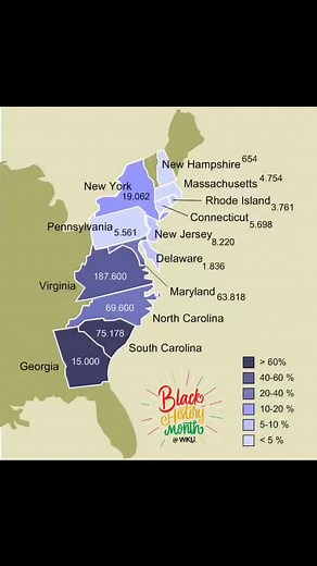 A map of the Thirteen Colonies in 1770, showing the number of...
