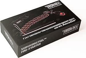 Amazon.com: Titan Fire Starter Survival Tool Kit SurvivorSteel v2.0-5" x1/2" Ferrocerium Rod - Patented SurvivorCord Handle & Emergency Whistle -Fire Starter Survival Tool with Steel Striker Good for 12k Sparks : Sports & Outdoors