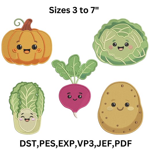 Kitchen Embroidery Design, Vegetable Embroidery Machine File 9 Sizes, Instant Download - Etsy