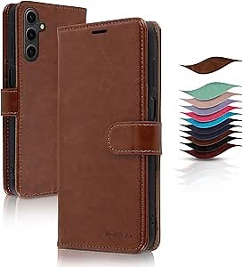 MONASAY Wallet Case Compatible for Samsung Galaxy A25 5G, [Included Glass Screen Protector][RFID Blocking] Flip Folio Leather Cell Phone Cover with Credit Card Holder, Brown