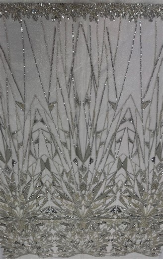 Silver Beaded Lace Fabric: Geometric Sequins on Mesh, Bridal Wedding Dress - Etsy