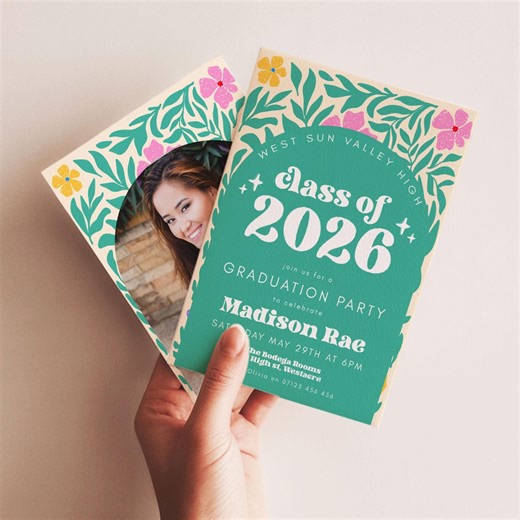 Green Boho Graduation Announcement Template, Senior Girl Grad Invite, Class of 2026 Floral Graduation Card Editable Canva Template - Etsy