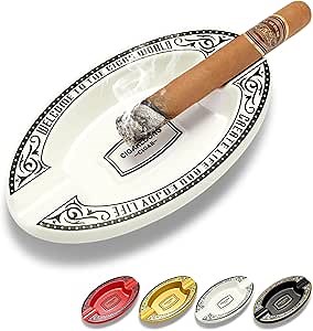 Cigar Ashtray with 2 Holders Slot Portable Indoor Cigar Ashtray for Outside Patio(White)