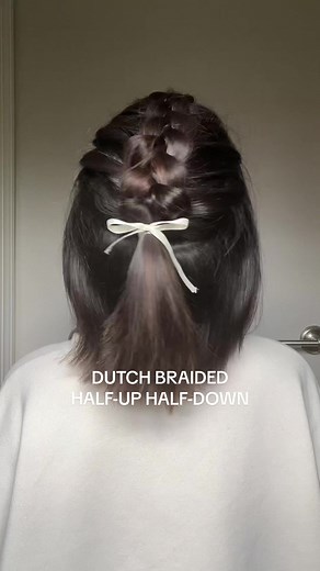 dutch braided half-up half-down for short hair 🤍🎀 (also before anyone comments about the ribbon being uneven - i trimmed it after i watched these clips back lol) #hairtok #shorthair #shorthaircut #shorthairstyles #noheat #heatlesshairstyles #heatlesshairstyle #noheathairstyles #hairtutorial #shorthairinspo #shorthairtutorial #shorthairstyleinspo #dutchbraid #dutchbraidstutorial #halfuphalfdown #hairbow #hairribbon #gracieabrams #21