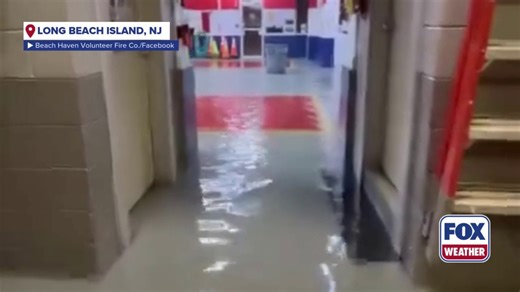 Watch: Fire station floods as nor'easter pounds New Jersey