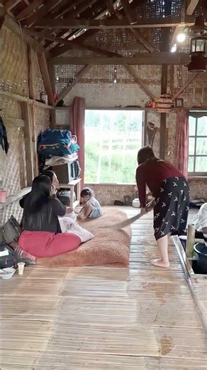 Peaceful Morning: Cleaning a Traditional Bamboo House 🌿🧹 #Shorts