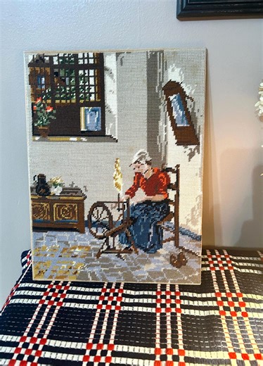 Vintage Needlepoint; Colonial Woman Spinning Wheel Americana, Solid Mat Backing 12 X 16 Inches - Etsy