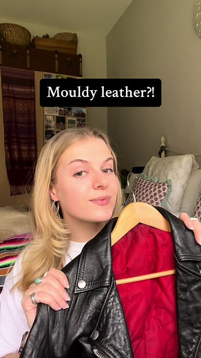 Leather is super susceptible to going mouldy because its porous. Here’s what I do when I see mould on my leather clothing items #leather #leatherjacket #leathercare #clothingcare #clothingrestoration #mould #mouldonleather #fashiontok #vintagefashion #vintageclothing