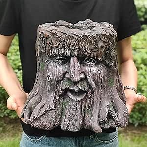 10''H Tree Face Planters Pots Head Planter Magnesium Oxide Head Face Planter Pot Tree Stump Face Flower Plant Pots for Indoor/Outdoor Garden Yard Porch Patio Decor