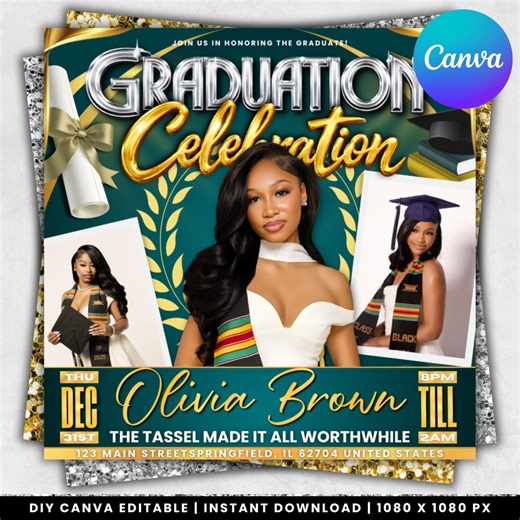 Graduation Flyer, Graduation Party Flyer, Graduation Invitation Flyer, Grad Announcement Flyer Class of 2026, Canva Editable - Etsy