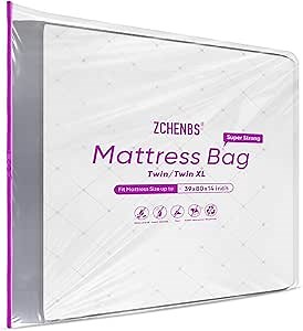ZCHENBS® - Twin/Twin XL Mattress Bags for Moving, Waterproof Mattress Storage Bag with Zipper, Heavy-Duty 5 Mil Ultra-Thick Bed Protector Cover for Moving, Reusable (Transparent/Purple, 1 Pack)