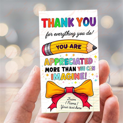 Teacher Appreciation Gift Tags Thank You Gift Tag Printable Teacher Appreciation Classroom Gift Tag Pencil Tag Labels Digital Download - Etsy Australia