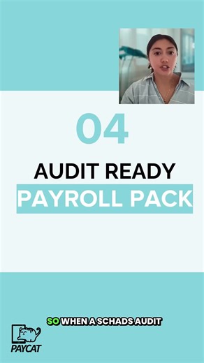 A SCHADS audit requires an audit pack: a clear collection of documents proving employees are paid correctly. This includes contracts, award classifications, timesheets, rosters, pay slips, leave, overtime and penalty records. Watch the full SCHADS Payroll Audit webinar on-demand: https://bit.ly/4j2k8ij *************** About Pay Cat Pay Cat is the only payroll solution in Australia with 100% compliant SCHADS Award interpretation, independently reviewed and legally backed. | Pay Cat