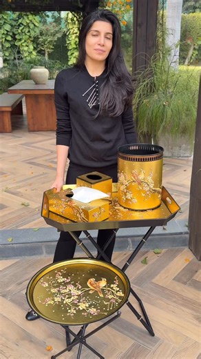 Amaara Home on Instagram: "Now available. The wait is over. Our most awaited Sakura Rectangle Butler Tray with 24-carat gold foiling is finally here. Hand-painted, richly detailed, and designed to move from serving to styling to gifting with effortless ease. This is the tray you bring out when the table matters, when the moment matters, and when the gift needs to feel unforgettable. Shop via link in bio. DM for bulk and festive gifting. (Sakura butler tray, 24 carat gold foiling tray, hand paint