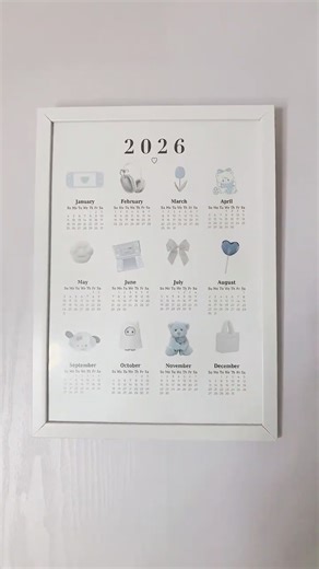 2026年の可愛いカレンダーポスターを作った♡#お部屋作り #カレンダーポスター #カレンダー #韓国風 #vlog #インテリア #ホワイトインテリア #白と水色 #韓国ポスター #おしゃれ部屋