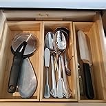 Umilife Drawer Organizer Storage Boxes, 2.5" High Bamboo Drawer Dividers, 5 Rearrangeable Bins for Kitchen, Office Desktop, Clothing, Makeup, vanity, Jewelry