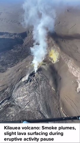 Kilauea volcano: Smoke plumes, slight lava surfacing during eruptive activity pause