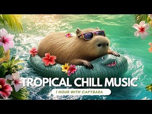 🌴 1 Hour Chill with Capybara Floating in a Tropical Lake | Relaxing Summer Ambient Music ☀️