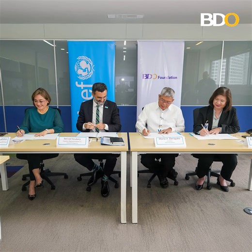 BDO Foundation and UNICEF launched a partnership project aimed at giving disadvantaged youth in Basilan, Maguindanao and Tawi-Tawi opportunities to continue their education through the Alternative Learning System.​ Witnessed by officers of both organizations, the ceremonial signing of the memorandum of agreement was led by UNICEF Philippines country representative Behzad Noubary, BDO Foundation president Mario Deriquito, and BDO Foundation trustees Evelyn Salagubang and Ma. Corazon Mallillin.​ “