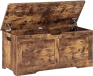 39.4" Storage Chest, Wooden Storage Bench, Lift Top Toy Chest with 2 Safety Hinges, Large Toy Box, Entryway Bench for Living Room, Bedroom, Rustic Brown
