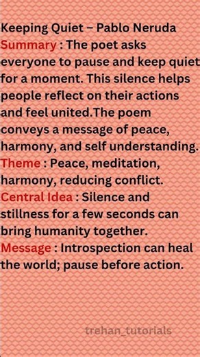 Class 12 English Keeping Quiet Poem#cbseclass12#cbseclass12english #cbseenglish