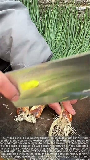 Scallion Trimming: Manual Cleaver Preparation