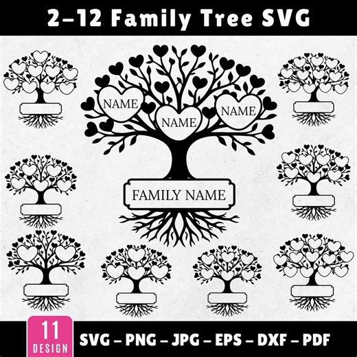 2-12 Custom Family Tree Name Svg Png Bundle, Editable Family Reunion Tree Cut File, Tree of Life T-shirt Design, Cricut Cut File - Etsy