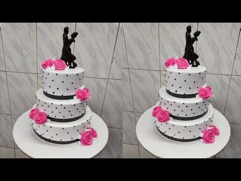 How to Make 3-Tier Wedding Cake with Quilted Design & Pink Roses | Couple Topper wedding tutorial
