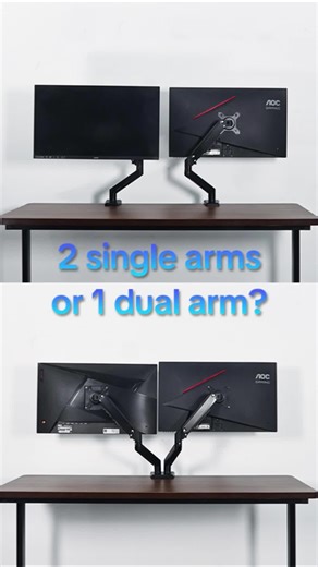 Two monitors. Two ways to set them up. Two single arms or one dual arm —no rules, no right or wrong. If you like it, it’s the right setup for you. ✨ #desksetup #dualmonitorsetup #workspacevibes #cleandesk #yoursetupyourway