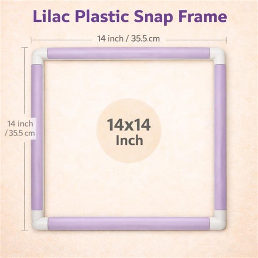 Lilac Large Plastic Snap Frame 14x14 Inch, Cross Stitch Hoop Frame, Embroidery Holder, No Slip Needlework Frame, Square Plastic Hoop